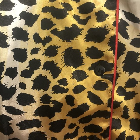 PajamaGram Company Gold Satin Leopard Print Button Up Pajama Top Women Medium - Picture 3 of 12